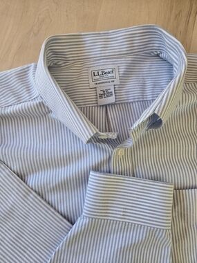 L.L. Bean Light Blue-Grey and White Striped Dress Shirt